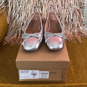 Bibi Lou Silver Slingback Block Heel Shoes SZ 39